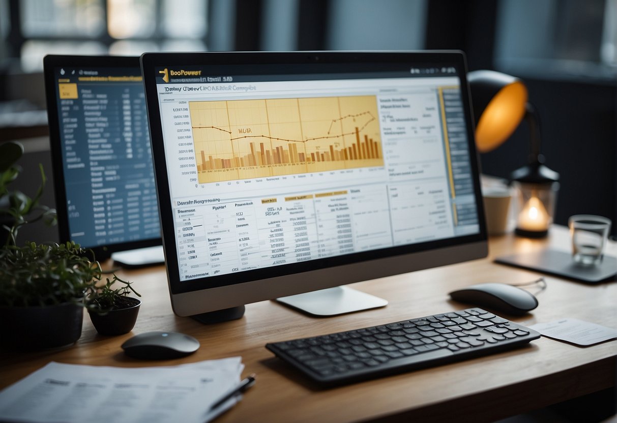 A computer screen displaying DAX Power BI cheat sheet with charts and formulas